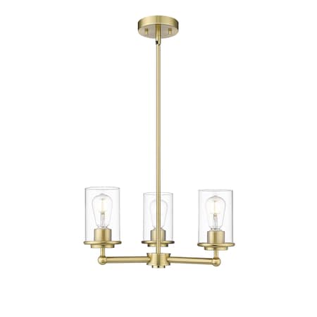 Z-Lite Thayer Chandelier, 3-Light, 19 In.W x 9.25 In.H, Luxe Gold/Clear 742-3LG